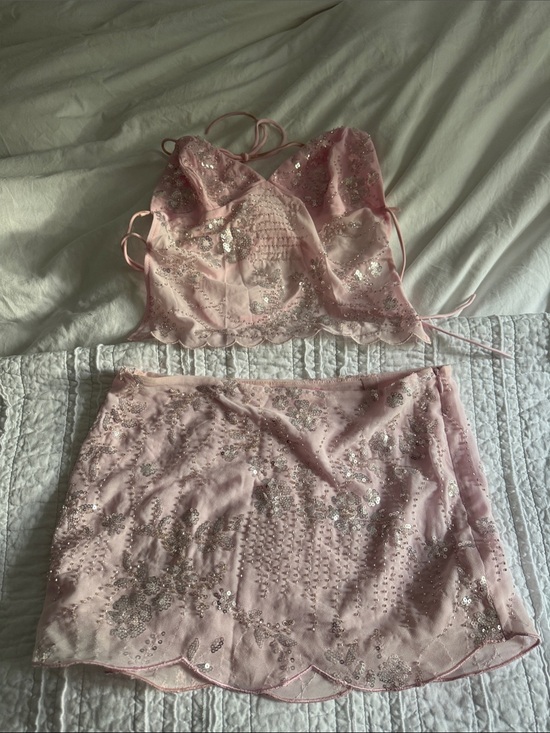 Edikted Dresses & Skirts - Edikted Pink Sequin Embellished Mini Skirt Set